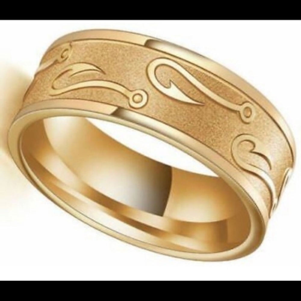 Fish hook tungsten Titanium Gold Band NEW 5 ⭐️ rated